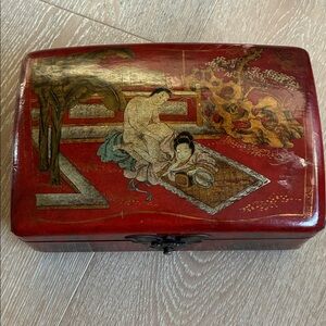 Antique Red Decorative Box with Floral Kama Sutra Design